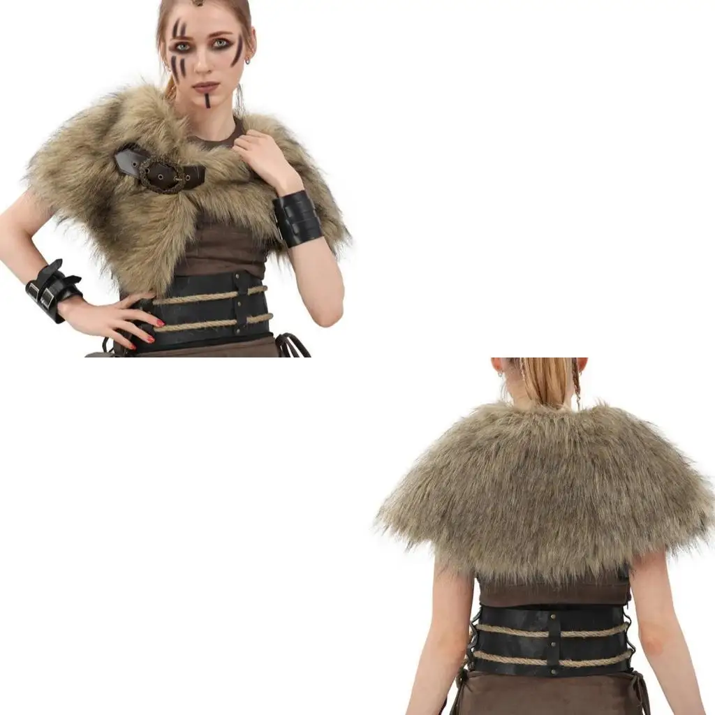 39BD Historical Cosplay Accessory Soft Faux Furs Shawl For Larp And Renaissances Fairs