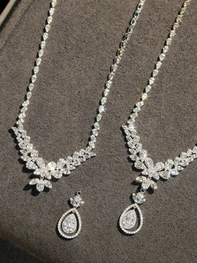 LUOWEND 100% 18K White Gold Necklace Luxury Elegant Style 3.40carat Real Natural Diamond Necklace for Women High Party Jewelry