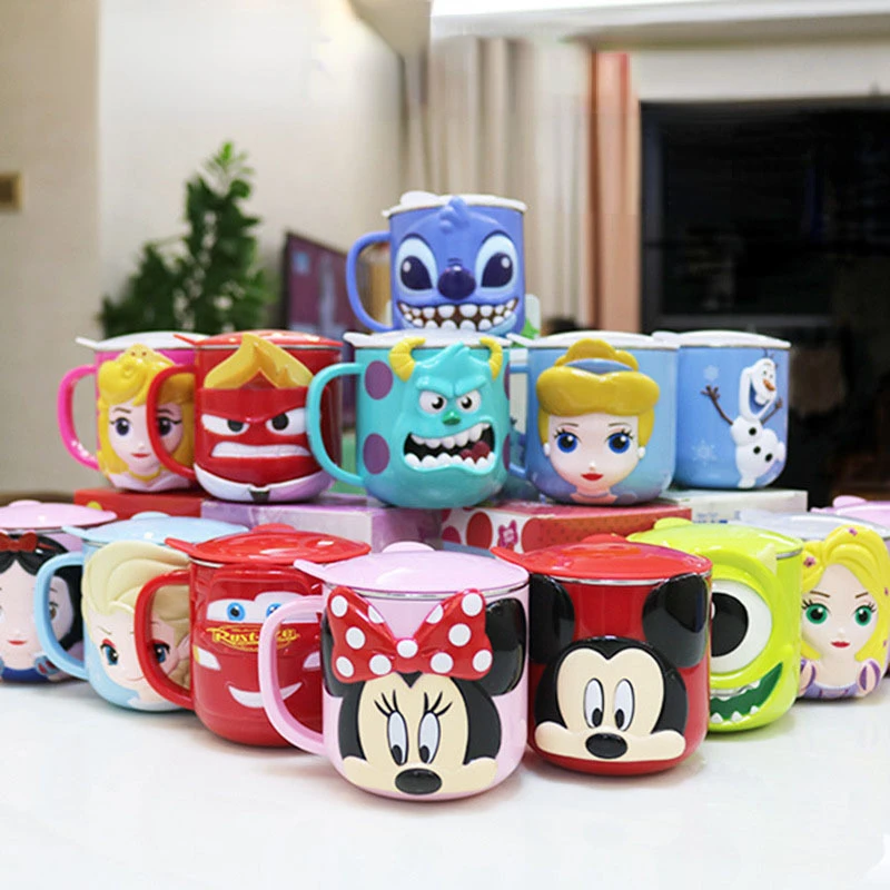 

Детская мультяшная чашка Disney, чашка для питья принцессы, Эльзы, Анны, бытовая чашка из нержавеющей стали 316, милая Бытовая 3D кружка, бутылка