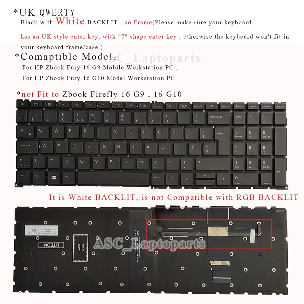 

Британская клавиатура для HP ZBook Fury 16 G9, 16 G10 N19205- N192 6037B0231503 6037B0231803 SG-B1900-2BA SN1A93B 2H-BE0UKI64311 с подсветкой