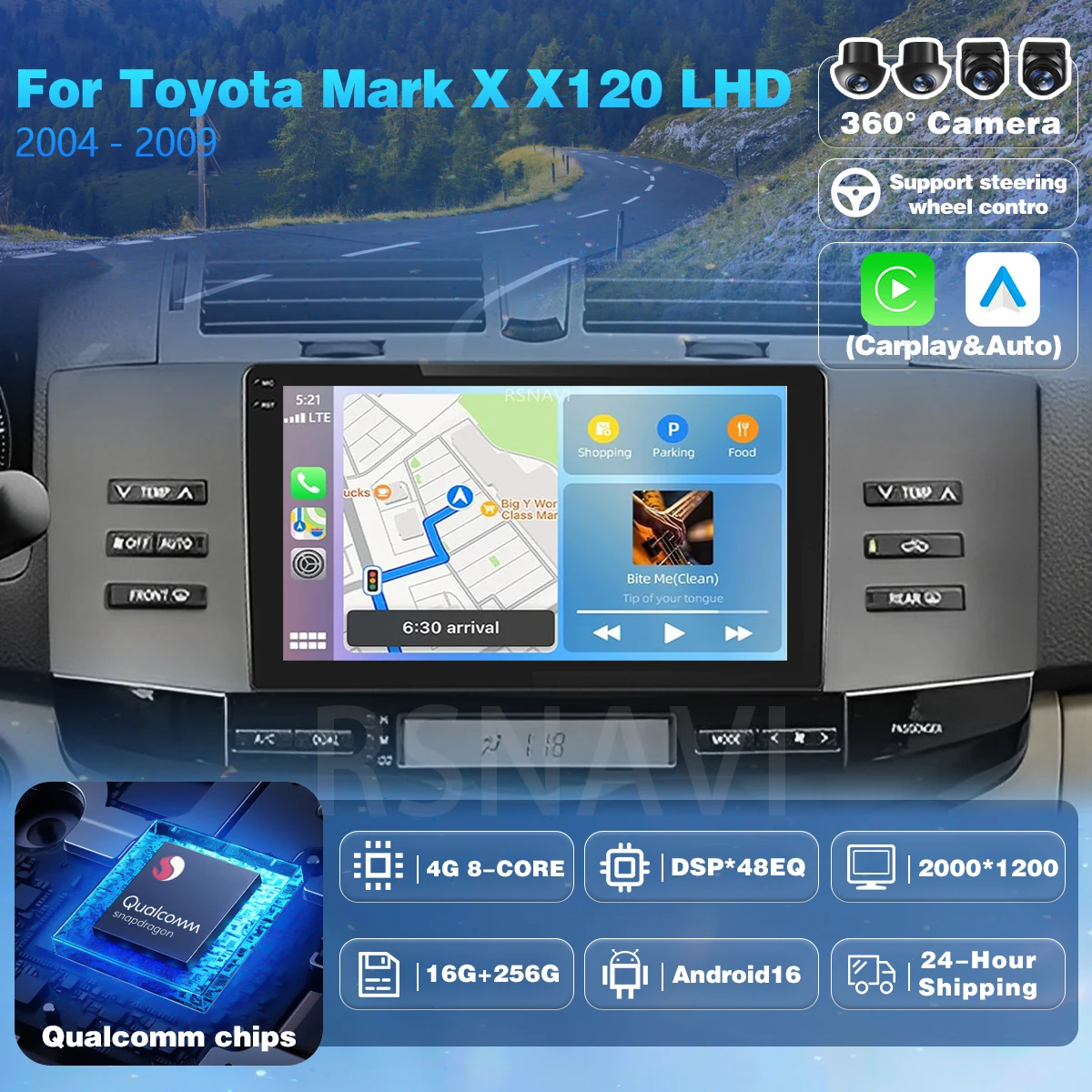 Android 16 Car Radio For Toyota Mark X X120 1 2004 2005 - 2009 Carplay Auto BT Multimedia Player Video 2K Screen Wireless Stereo