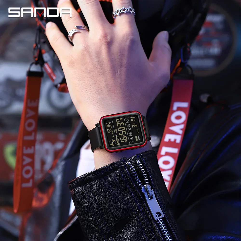 SANDA 6159 orologio elettronico da uomo multifunzionale digitale luce notturna impermeabile antiurto cinturino in Silicone orologi da polso
