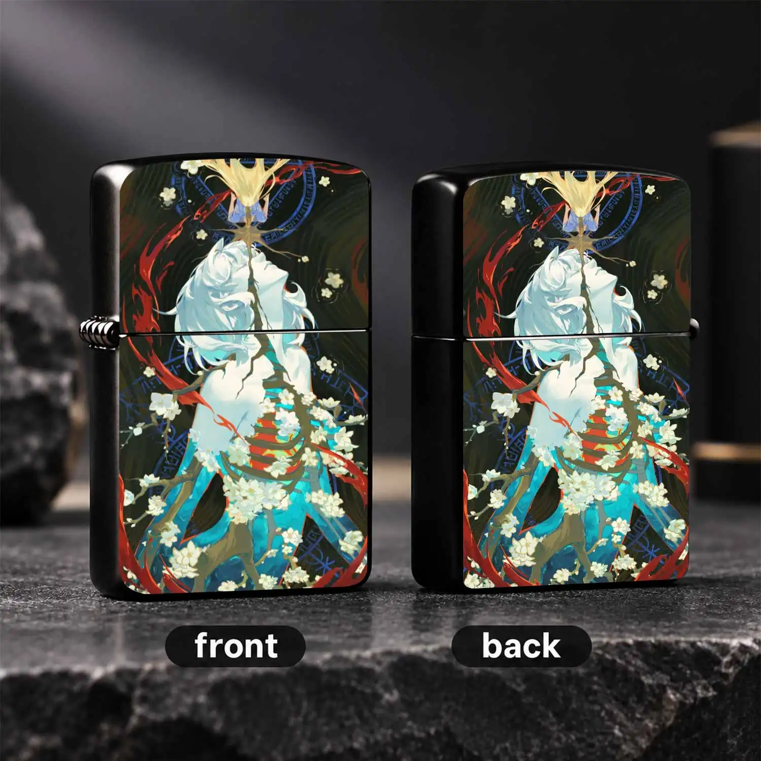 Creative Anime Humanoid Blossom Art, Stylish Cool Skeleton Flower Tree Print, Dark Magic Rune Atmospheric Collectible Pocket, Unique Trendy Gift For Anime Enthusiasts Friends Collection A Fun And Humorous Lighter