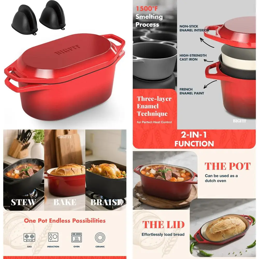 

Cast Iron Dutch Oven, 3.4 Quart Enameled Bread Loaf Pan, Perfect for Homemade Sourdough and Oven Baked Bread Recipes