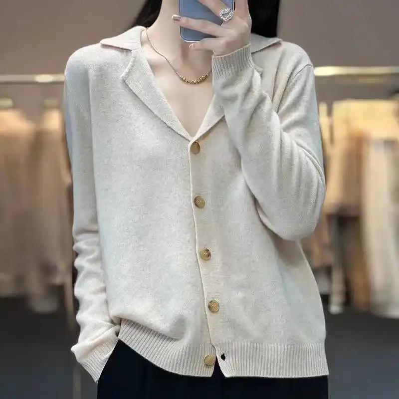 Autumn Winter New Fashion Tailored Collar Long Sleeve Solid Cardigan Women's Clothing Loose Korean Sweaters Button All-match Top