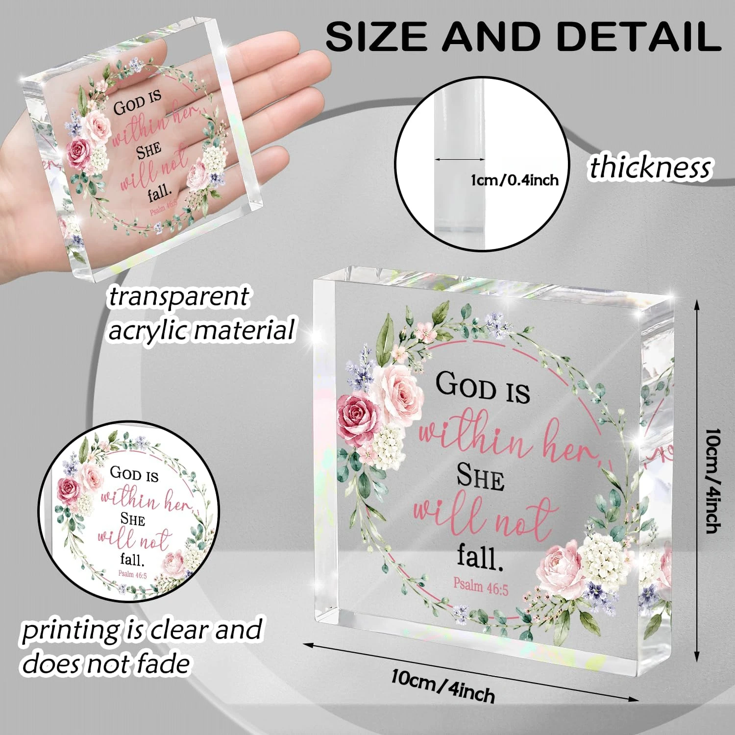 CIFBUY Acrylic Bible Verse Desktop Decor Floral Sign For Home Office Gift For Women Church
