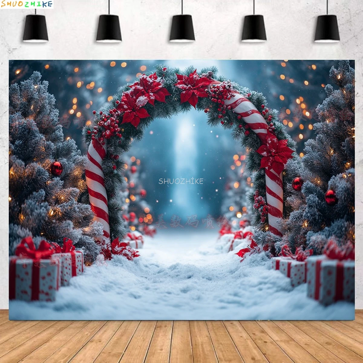 

Christmas Window Backdrop for Photography Winter Wonderland Snow Mountain Xmas Tree Holiday Party Photo Shoot Background ZM-16