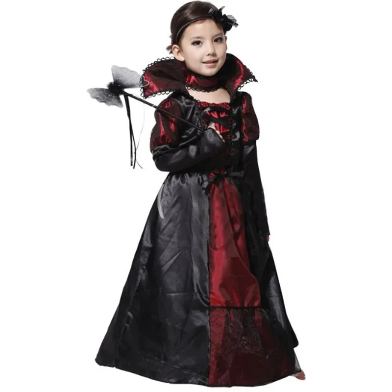 2025 New Vampire Queen Costumes Cosplay Girls Boys Kids Halloween Carnival Party Dress Couple Clothing AA