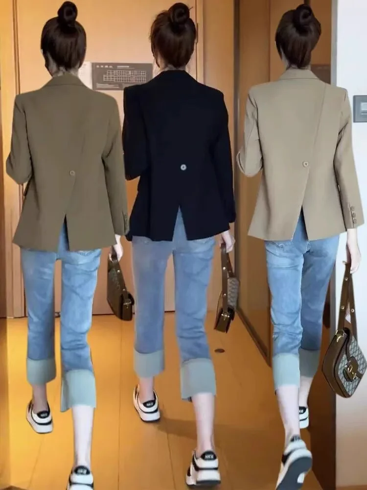 Fashionable Casual Women's Suit Jacket European Style Spring Autumn New Small Size High End Feeling Personality Versatile Top
