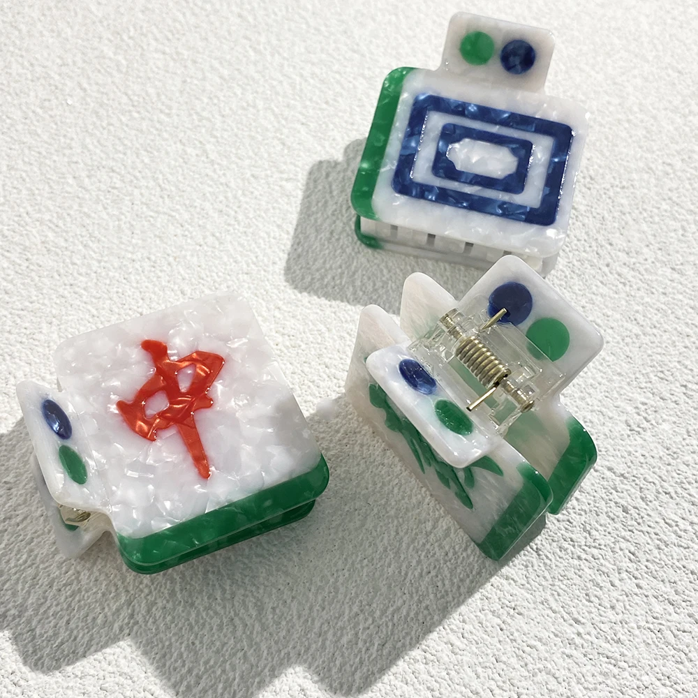 AENSOA スプライシング中国風麻雀ヘアアクセサリー女性のファッション高ポニーテール固定ヘアピン屋外爪クリップ夏