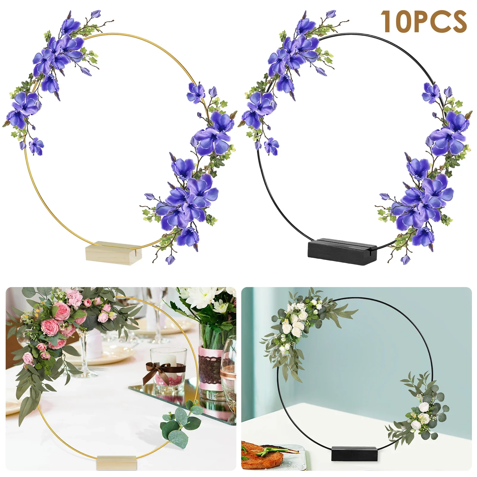 

10Pcs Floral Hoops 10 Inch Metal Floral Wreath Rings with 10 Holders Gold/Black Centerpiece Hoops Multipurpose Dream Catcher