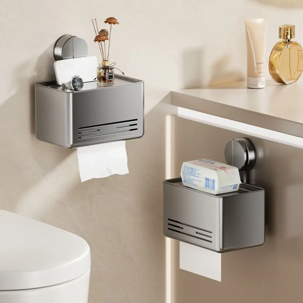 

Aluminum Suction Cup Tissue Box With Drawer Waterproof Toilet Paper Holder Non-perforated Suction Cup Mount Roll Holder