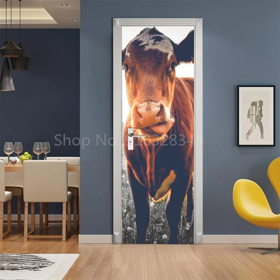 Tier-Türaufkleber Katze Tiger Hirsch Leopard Tapete Benutzerdefinierte Türen Poster Wandtattoo Selbstklebend 3D Heim-Design Dekor Türsticker – Detail 31