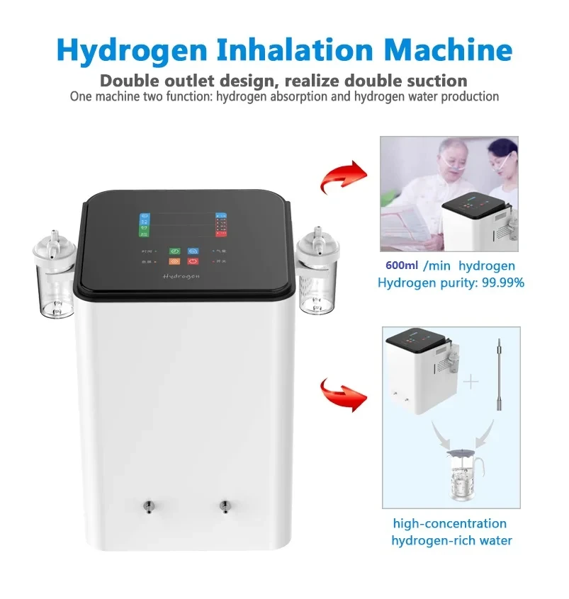 Hydrogen Generator Inhalation Machine with 600ml/Min Purity H2 Low Noise Hydrogen Water Purifier Ionizer SPE/PEM