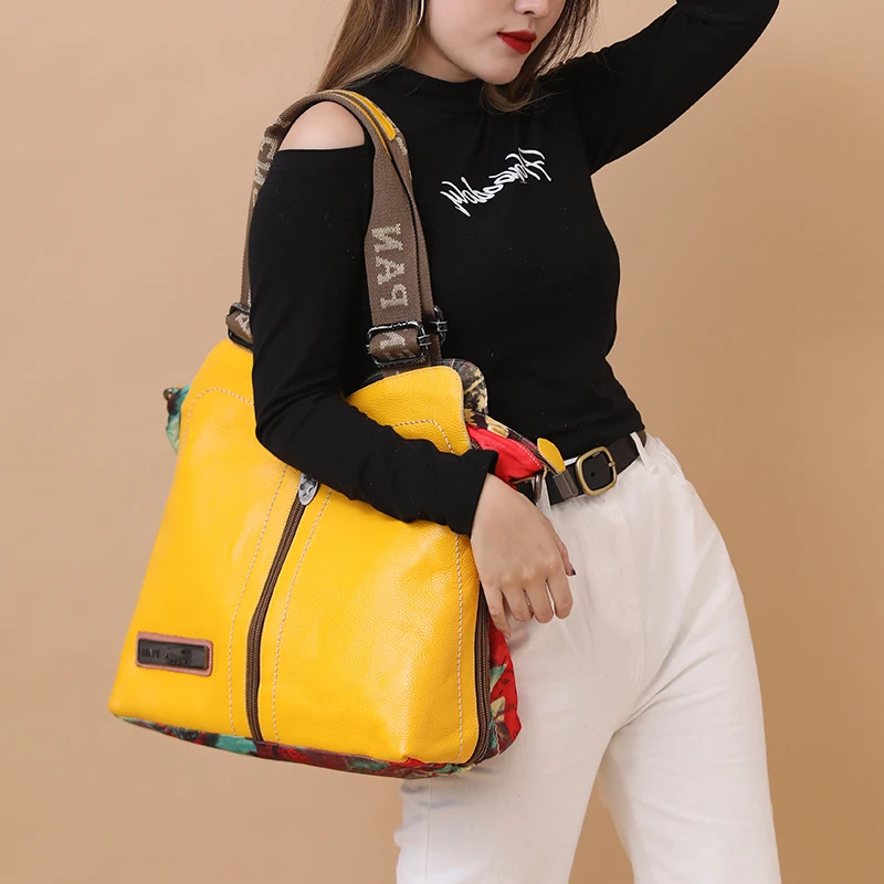 2023 Fashion Leather Women Handbags Female 14-15.6 Inch Laptop Bag Large Capacity Flowers Shoulder Bag Portable Slung Tote Bags