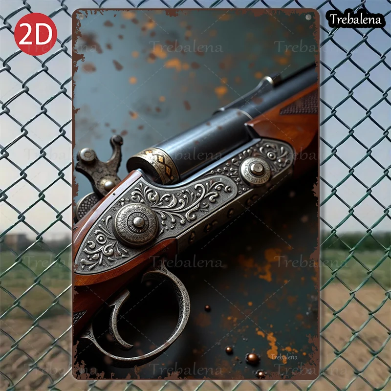 

1PC 2D Flat 8*12inch Metal Sign Vintage Gun Art Rustic Style Wall Decor