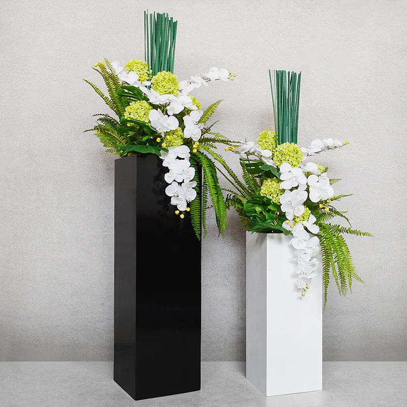 Creative fiberglass fiber reinforced plastic flower arrangement square floor-to-ceiling large vase simple modern home sales