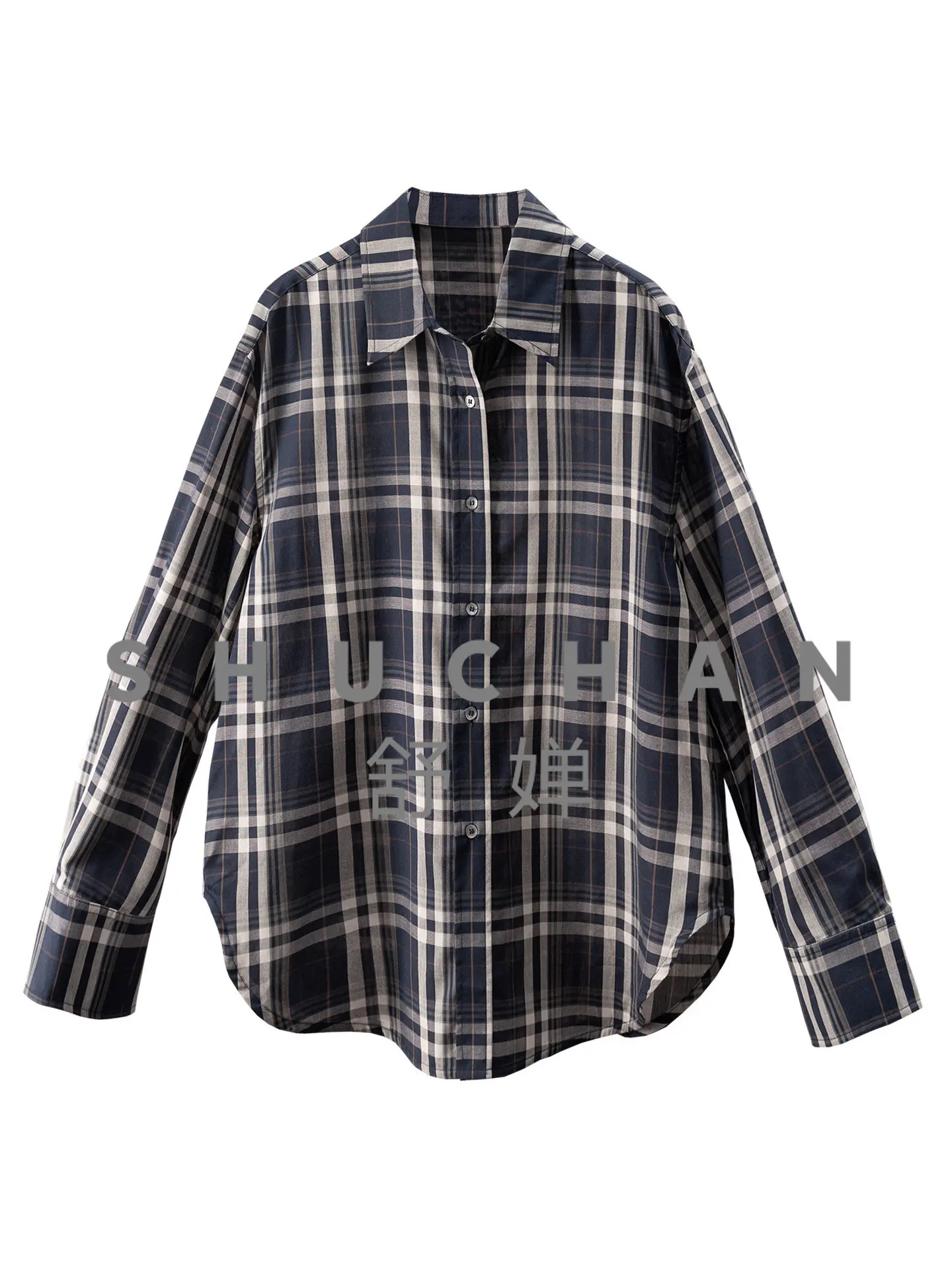 

Легкая и комфортная женская рубашка свободного кроя из высококачественного лиоцелла и хлопка с окрашенной пряжей в клетку, модель 10L7