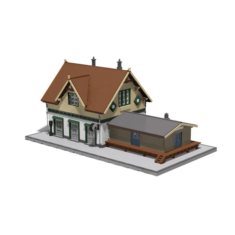 

MOC-109549 City Traffic Train Station Building Street Scene Brick Model 4548parts MOC Creative Boys Children's Birthday Toy Gift