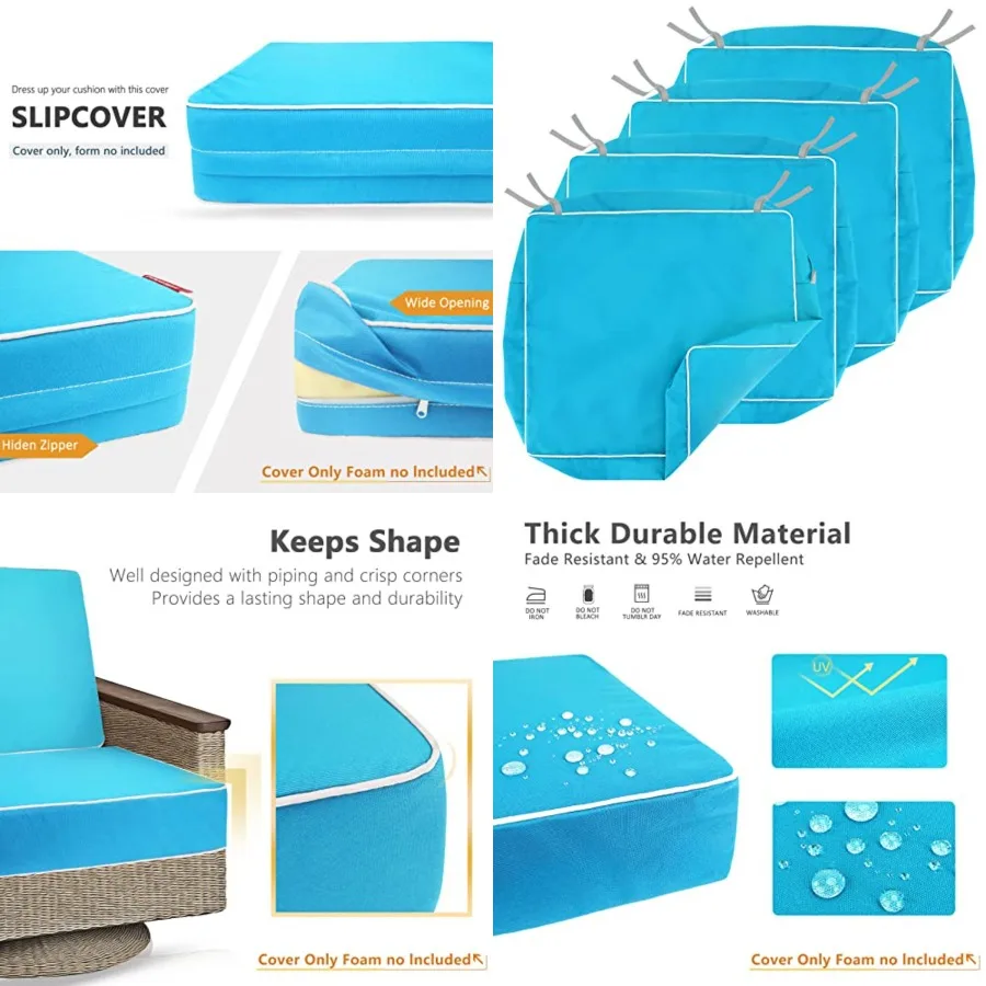 

Patio Cushion Covers Replacement Set 4 Waterproof Fade Resistant Outdoor Chair Seat Cushion Slipcovers 24 x 24 x 4 inch