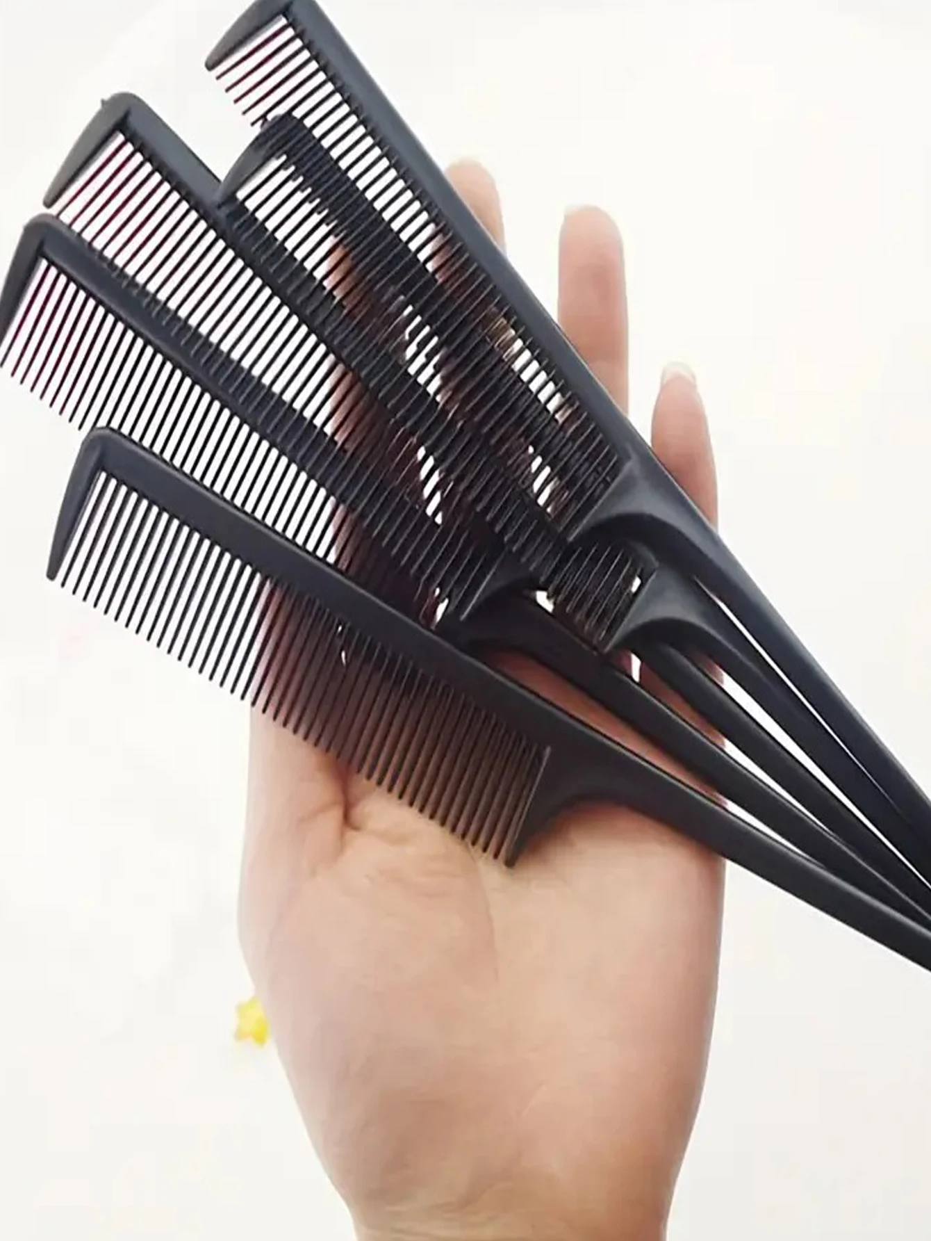 5 pçs pente de cauda preto estilo pente resistente ao calor pente de cauda para todos os tipos de cabelo, pente de provocação de dentes finos e largos