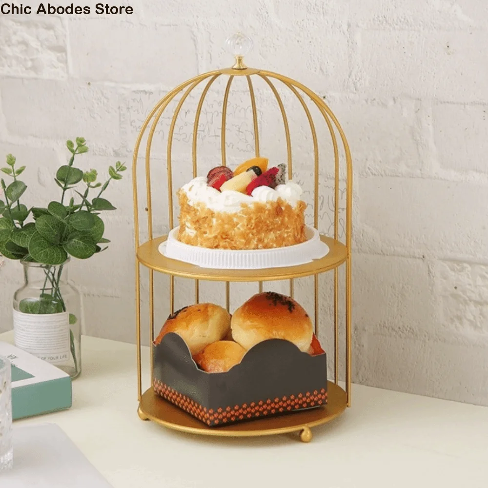 

Easy to Clean Bird Cage Jewelry Rack Cake Stands Waterproof Iron Storage Holder Rust-proof Large Capacity Desktop Display Stand