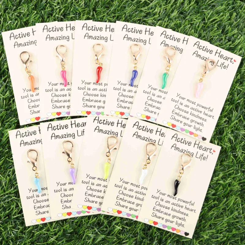 Juego de 11 llaveros con diseño de chiles, tarjetas de motivación para una vida activa y vibrante, para decorar ropa, bolsos, etc.