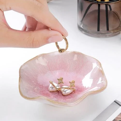 Lotus Leaf Shape Decorative Ring Tray, Small Key Bowl, Ceramic Trinket Tray Jewelry Dish Organizing Necklace Earrings
