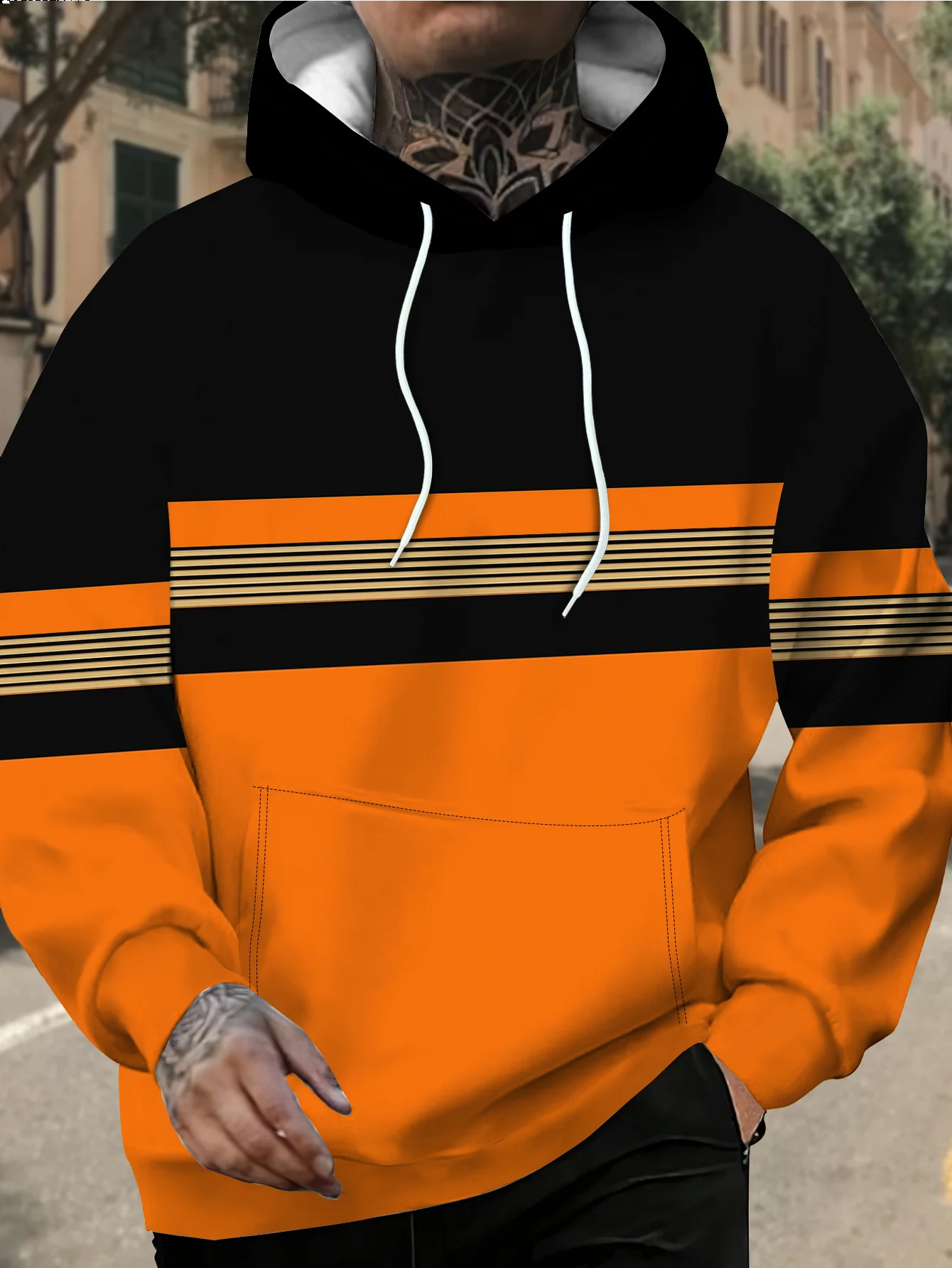 New model: men’s hooded long-sleeve loose-fitting casual printed basic sweatshirt. Perfect for young people in spring, summer, a