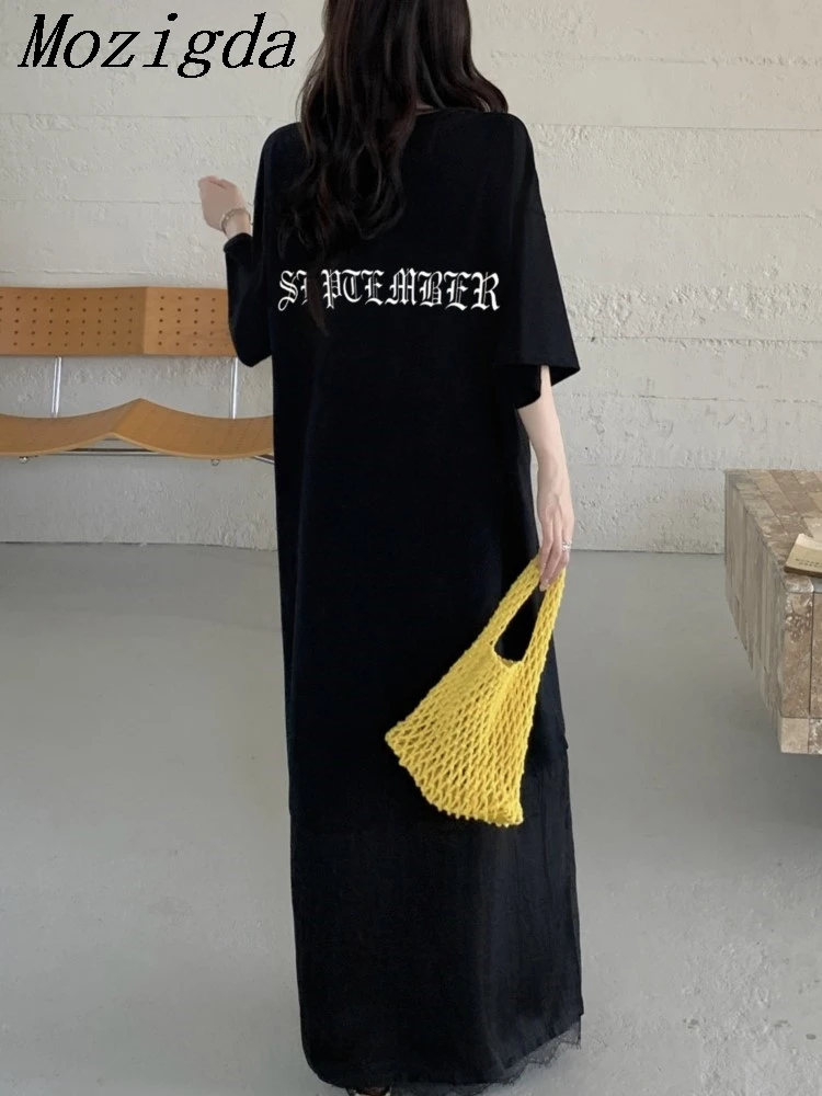 Plus Size Print Letter T Shirt Dress Women Round Neck Short Sleeve Woman Dress Elegant Vintage Loose Ladies Dresses Vestidos