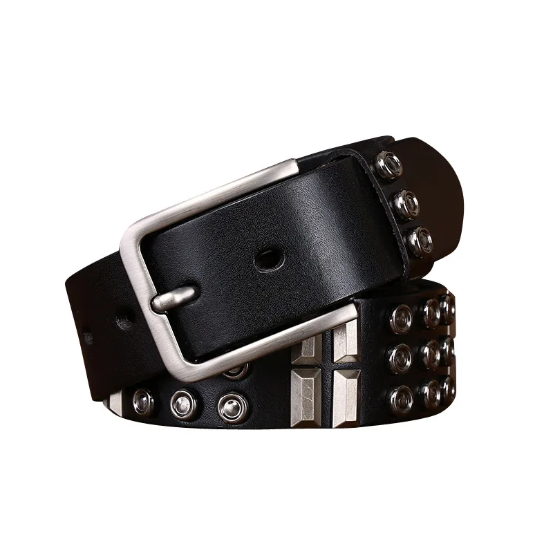 الطبقة العليا جلد البقر دبوس مشبك حزام فاسق نمط برشام الرجال حزام جلد طبيعي الهيب هوب دراجة نارية شخصية بناطيل كاجوال