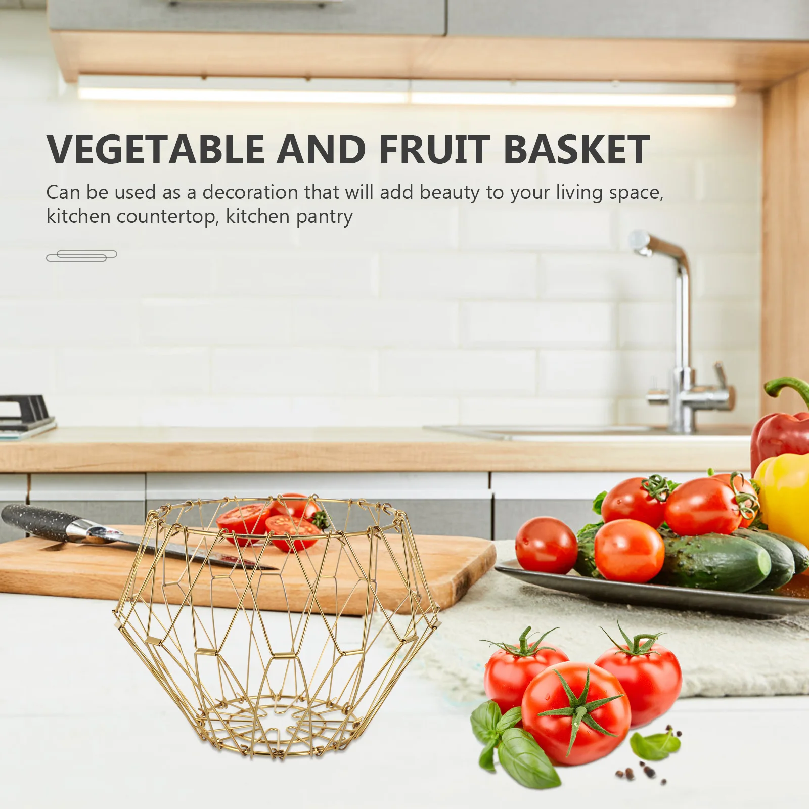 

Stainless Steel Draining Basket Foldable Kitchen Vegetable Fruits Storage Baskets Large Capacity Modern Design Decorative