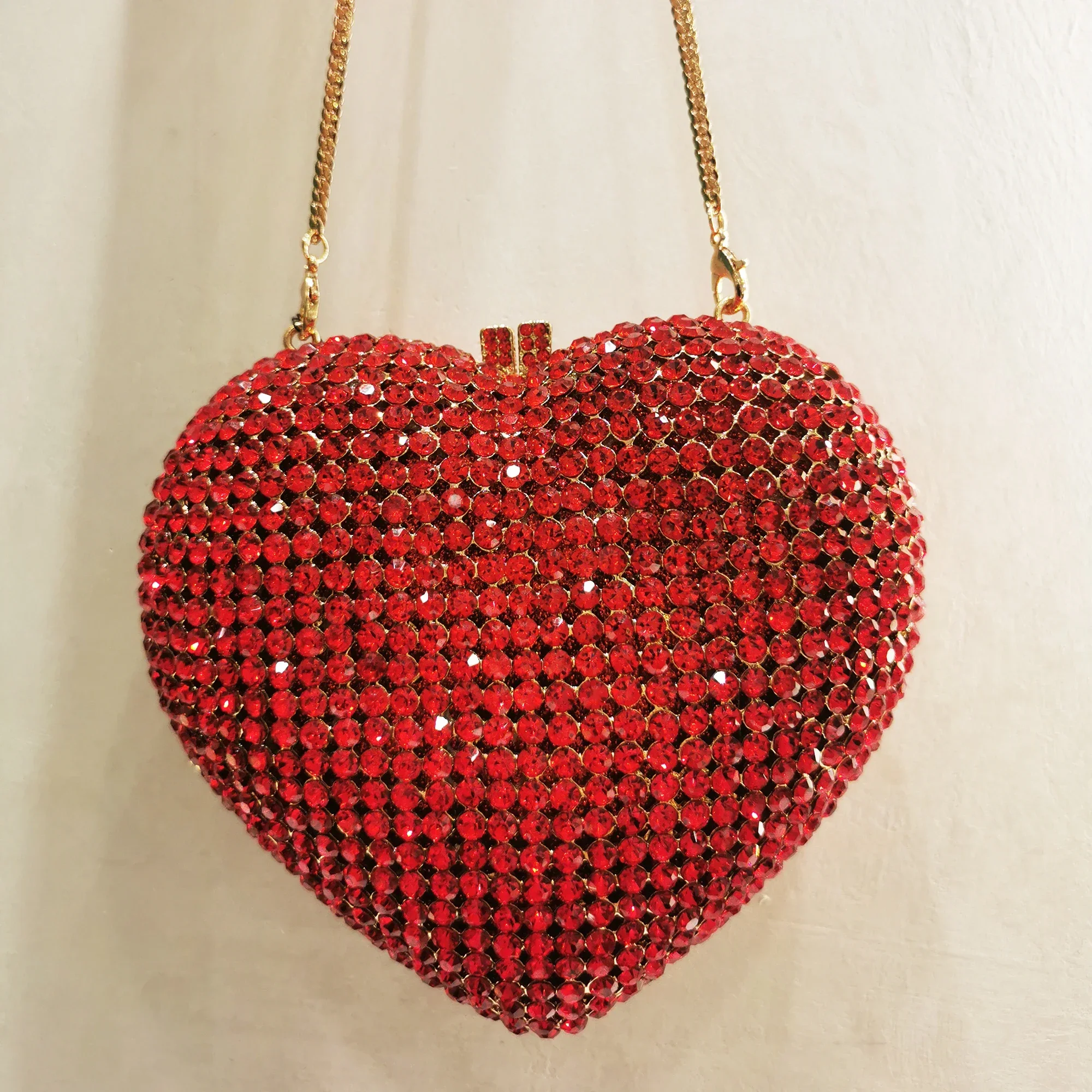 XIYUAN Woman Red Heart Diamond Romantic Evening Bag Bling Crystal Stone Party Dinner Handbag Wedding Bridal Banquet Ladies Purse