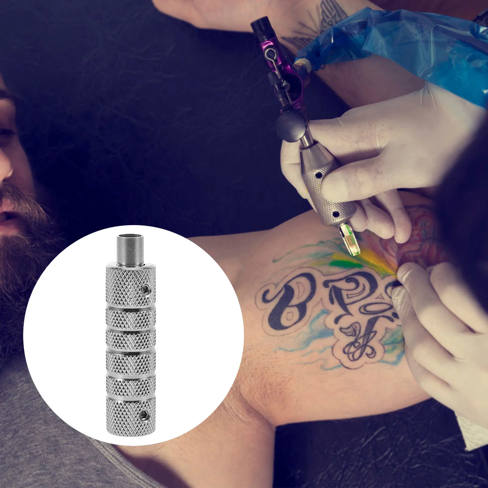 Professional Stainless Steel Tattoo Handle 16Mm Anti-Slip Grip Replaceable Tube Efficient Motor Tattooing Tool Tattoo Supplies