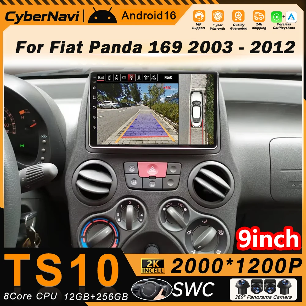 Carplay Android16 For Fiat Panda 169 2003 2004 2005 2006 - 2012 Multimedia Video Player Navigation GPS Head Unit Stereo 2din DVD