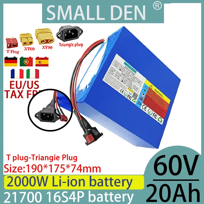 Nowy akumulator litowy 60 V 20ah 16S4P 21700 pojazd elektryczny BMS 100-2000 W akumulator o dużej mocy i dużej pojemności