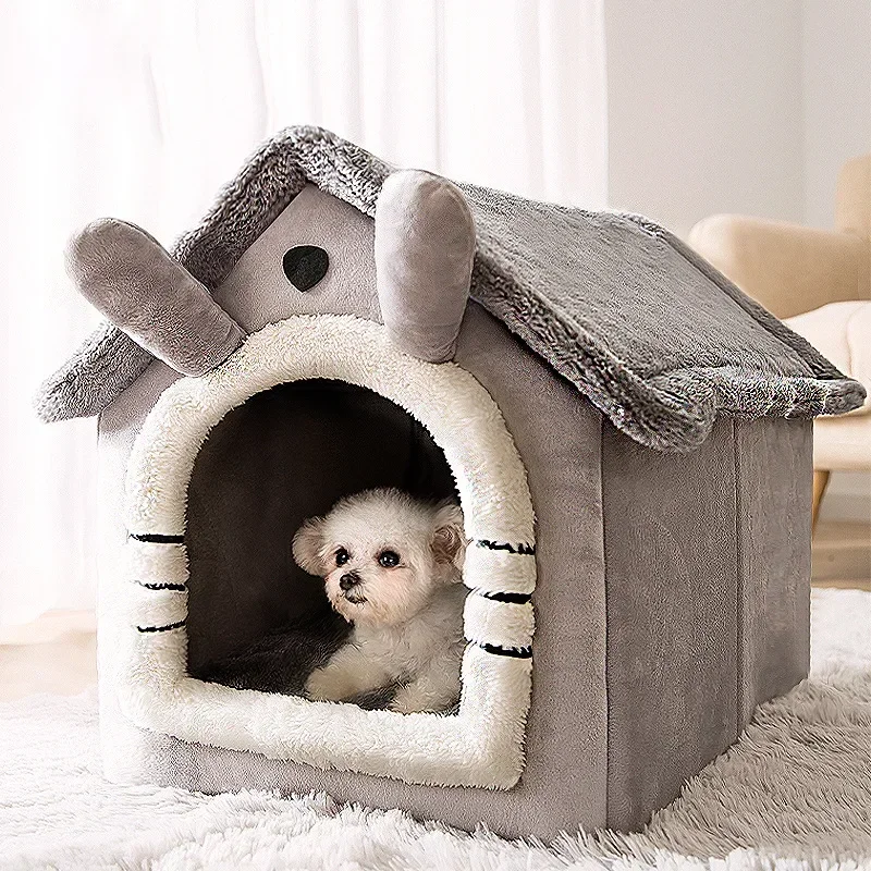 Casa plegable para perros y gatos, cama cálida de invierno, cesta para mascotas, cueva para cachorros, sofá