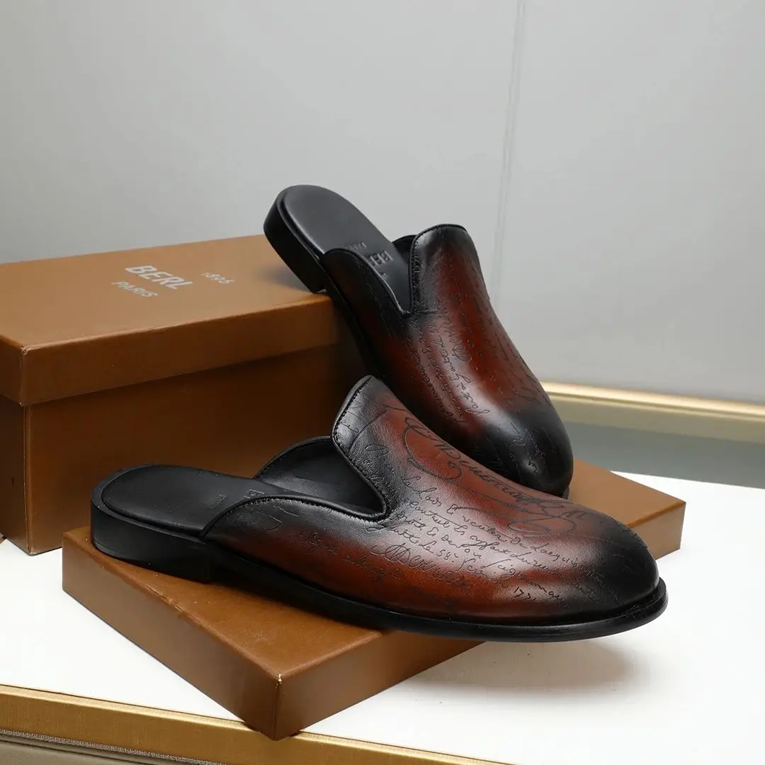 BLLIYOSS Mannen halve slippers 18995 Schoenen Nieuwe kalfsleer stiksels hoge kwaliteit reliëf sculptuur Reliëf badge maat 38-46 - afbeelding 2