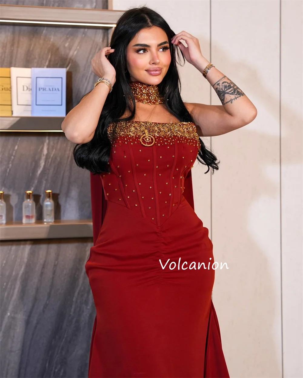 Maßgeschneiderte formelle Jersey-Falte mit Paillettenmuster, Meerjungfrau, trägerlos, lange Kleider, maßgeschneiderter Anlass, Promi, exquisit