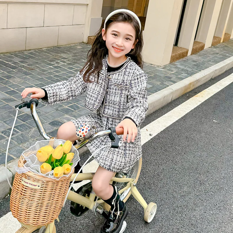 Girls\' Xiaoxiangfeng Jacket Short Skirt Set Spring and Autumn Children\'s Long Sleeve Two-piece Clothes
