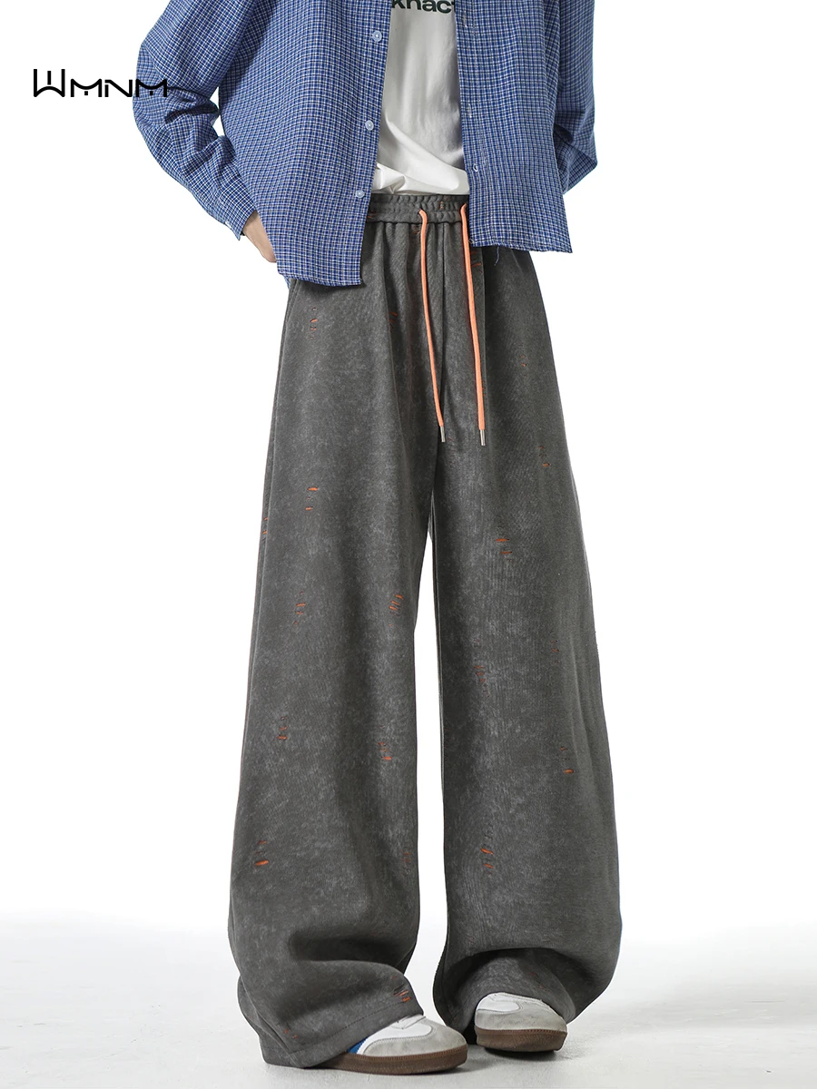 

American Sle Heavyweight Dyed Hole Knife Sweatpants Men's Trendy Vintage Dir Pants Dra Casual Wide Leg Pants