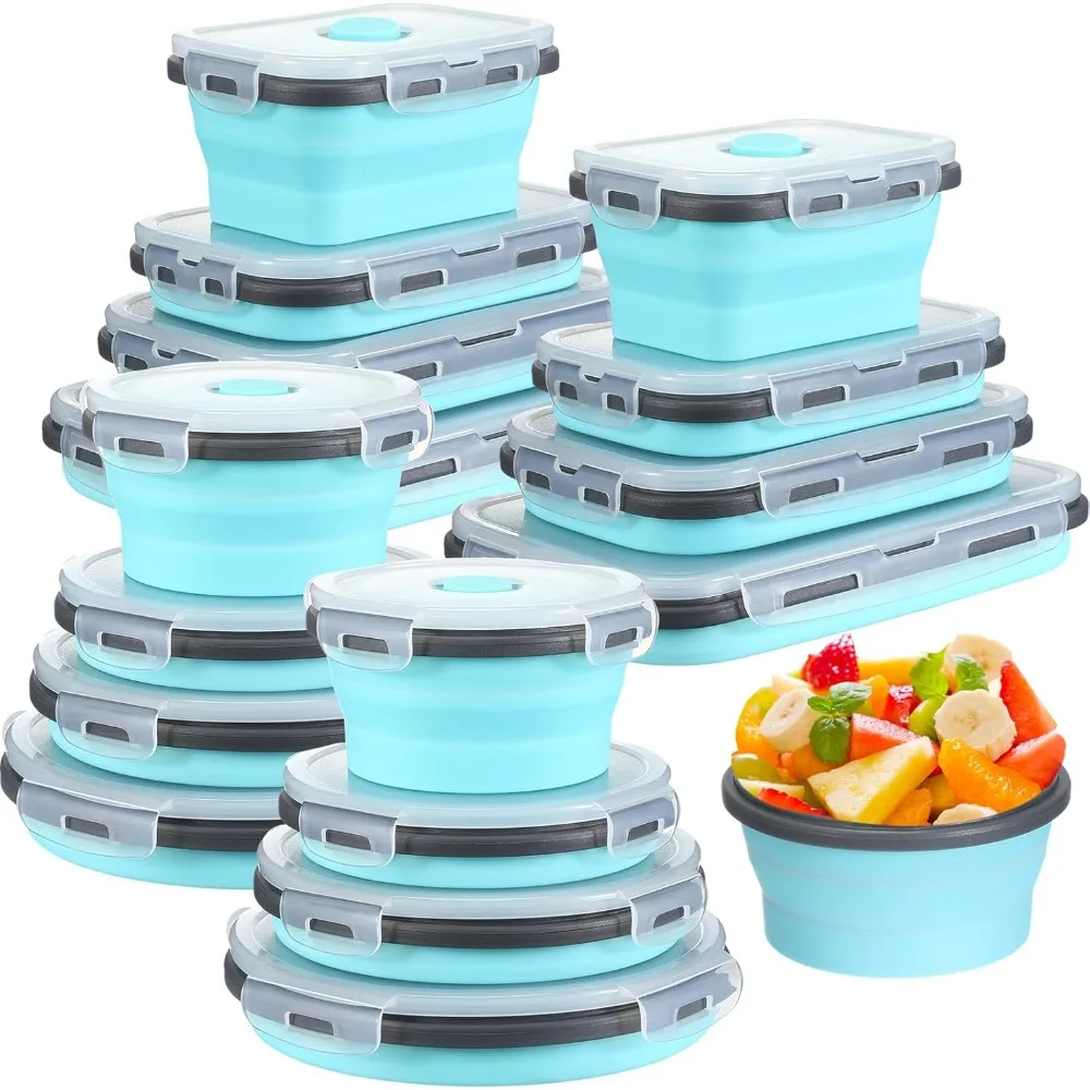 

Yaomiao 16 Pack Collapsible Food Storage Containers with Lid Foldable 8 Pcs Rectangle Storage Bowl and 8 Pcs Round Silicone