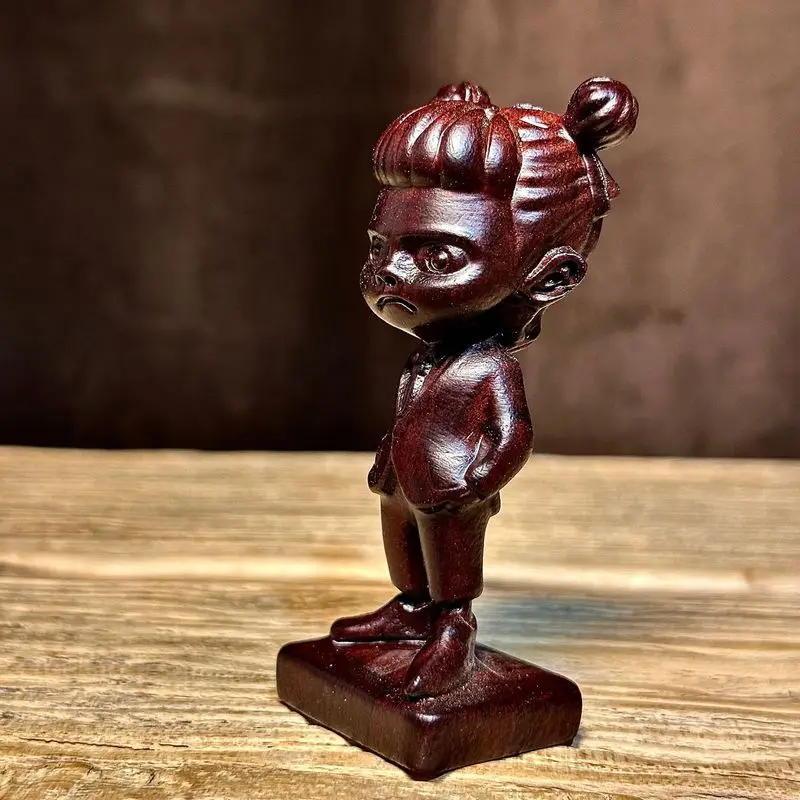 National Tide Ebony wood carving Nezha, the Third Prince, wooden cartoon cute creative suit Nezha home desktop ornament