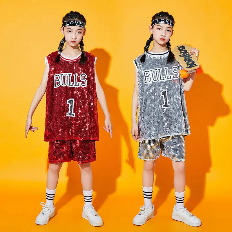 Child Stage Dance Wear Kid Hip-hop Hip Hop Jazz Dance Costume Sequin Latin Modern Dress Clothing Girl Cheerleading Uniform