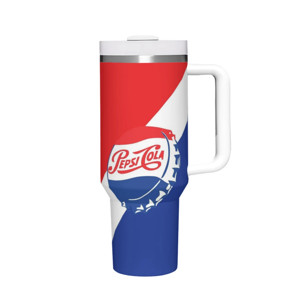 P-Pepsi 40 Oz Ultimate Tumbler with Handle and Straw Vacuum Insulated Tumbler with Straw and Lid Stainless Steel Travel Mug