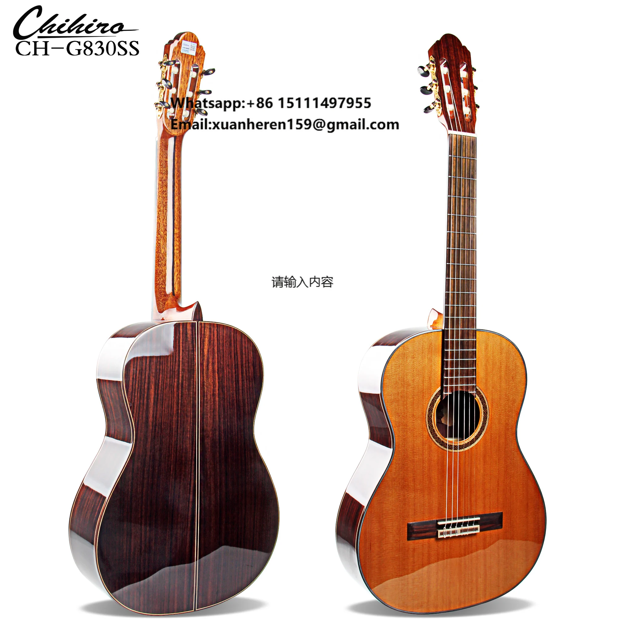OEM Customize Exquisite Handcrafted Wood Spanish Acoustic All Solid Classical Guitar Cedar Sapele ODM Body Stringed Instrument