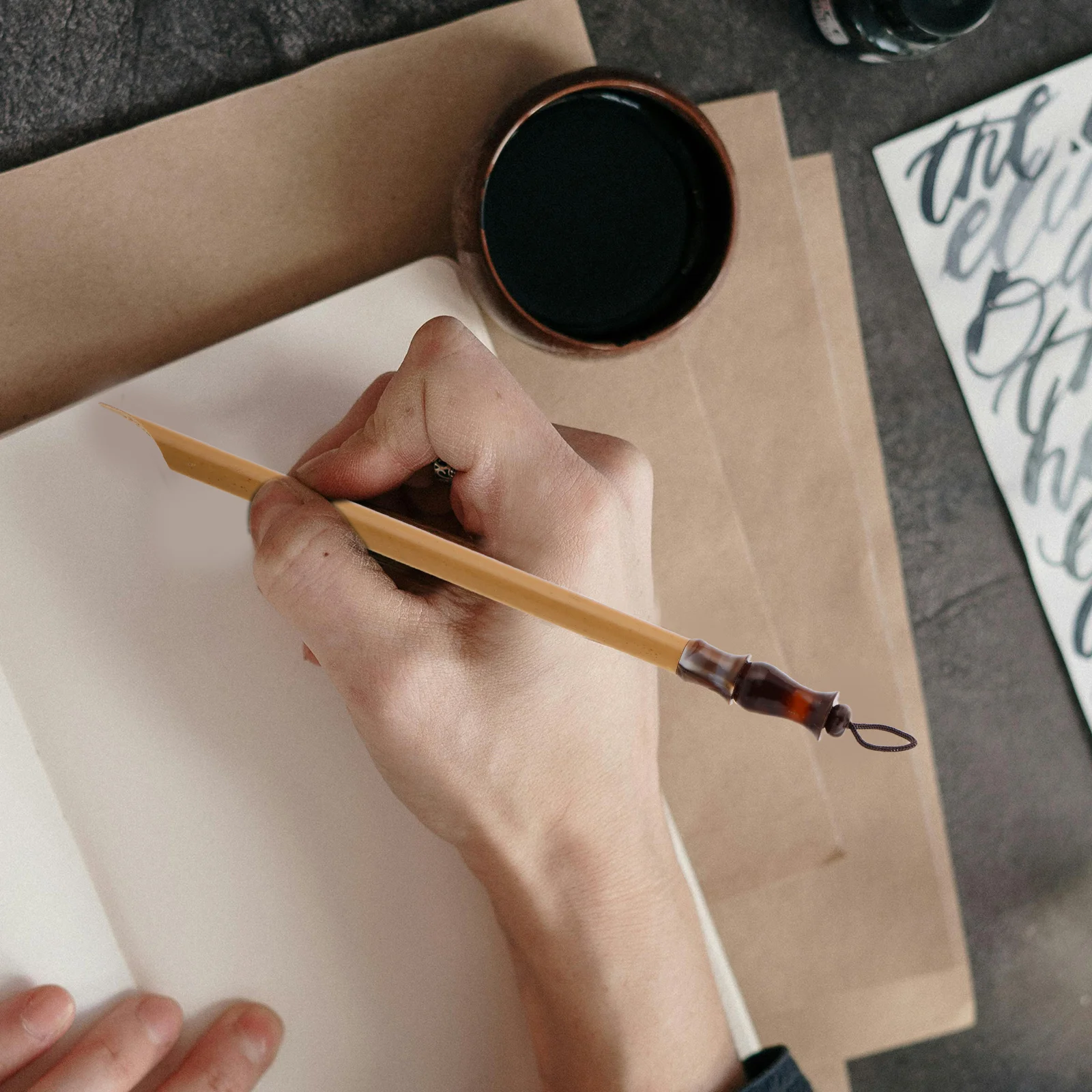 Pluma de inmersión de caligrafía de madera Natural hecha a mano con ranura de inmersión de tinta de precisión adecuada para escritura artística japonesa china