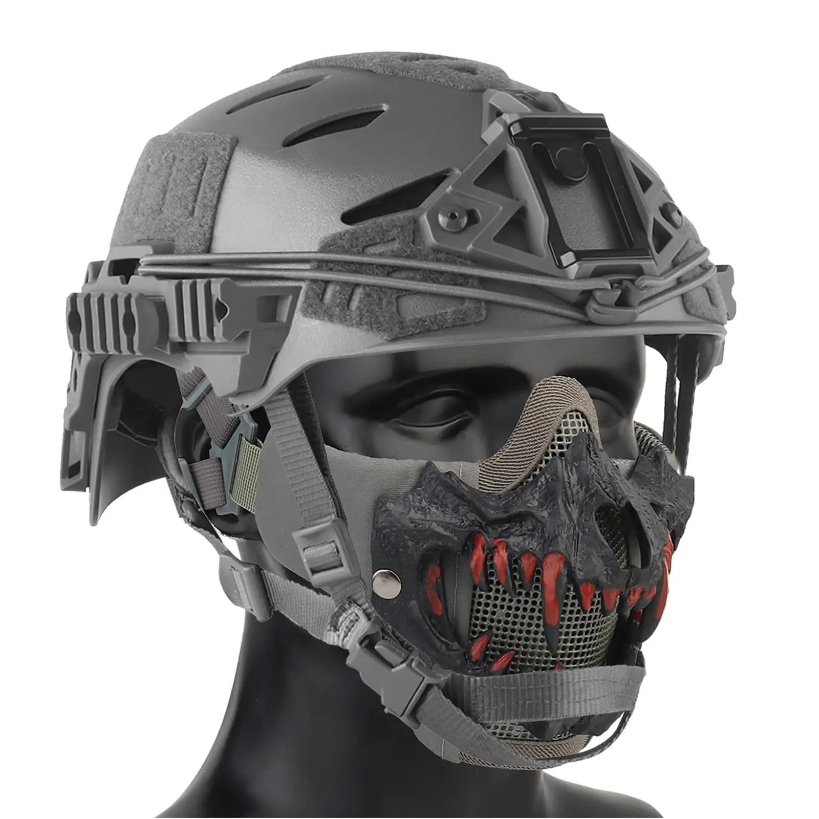 Tactical Multi Functional Helmet Set with Dual-Layer Protective Mask Airsoft Mesh Half Face Mask for Cosplay CS Hunting Shooting