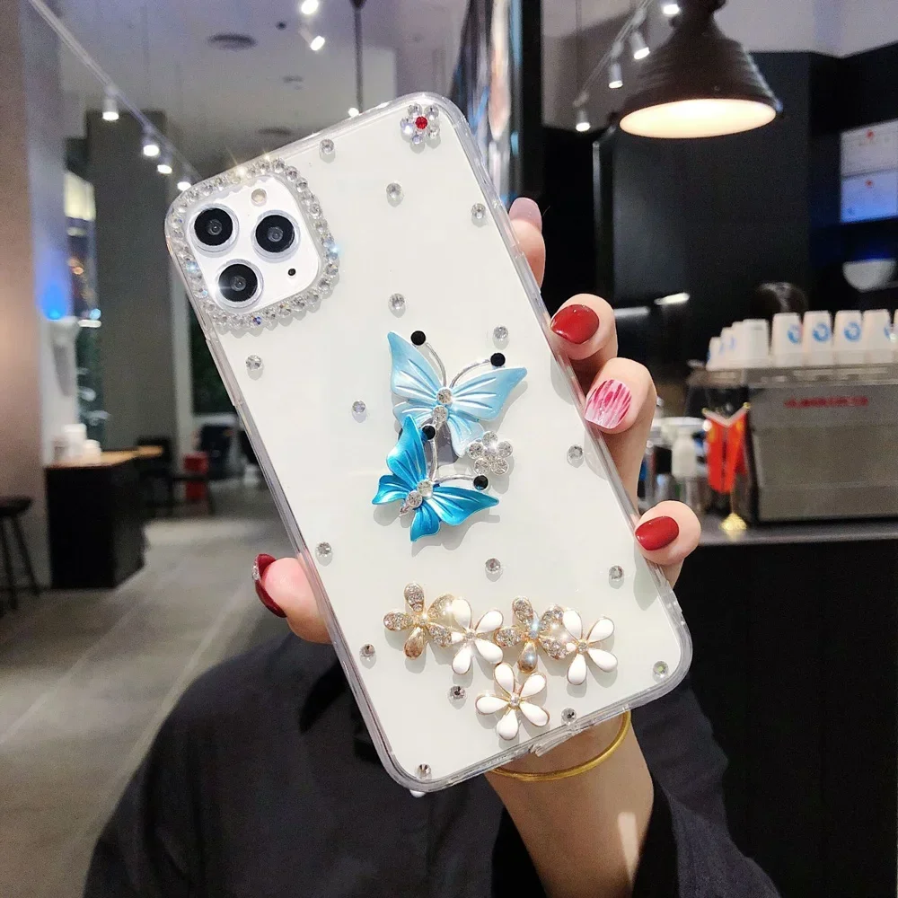 Bling Rhinestone Butterfly Diamond Phone Case Capa For HuaweiP30 P50Pro P40lite Mate30 40 For Honor8X 9X 50 60Pro Cover Coque