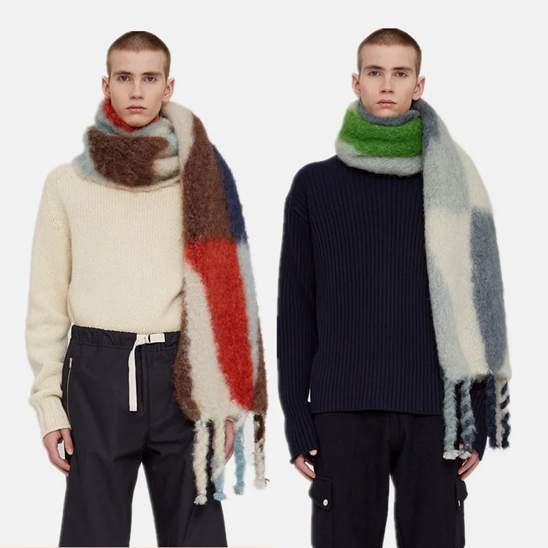 2025 شتاء جديد التجارة الخارجية قوس قزح حجم مخطط شرابة المرأة وشاح الاسلوب المناسب تقليد الكشمير الملونة مخطط وشاح